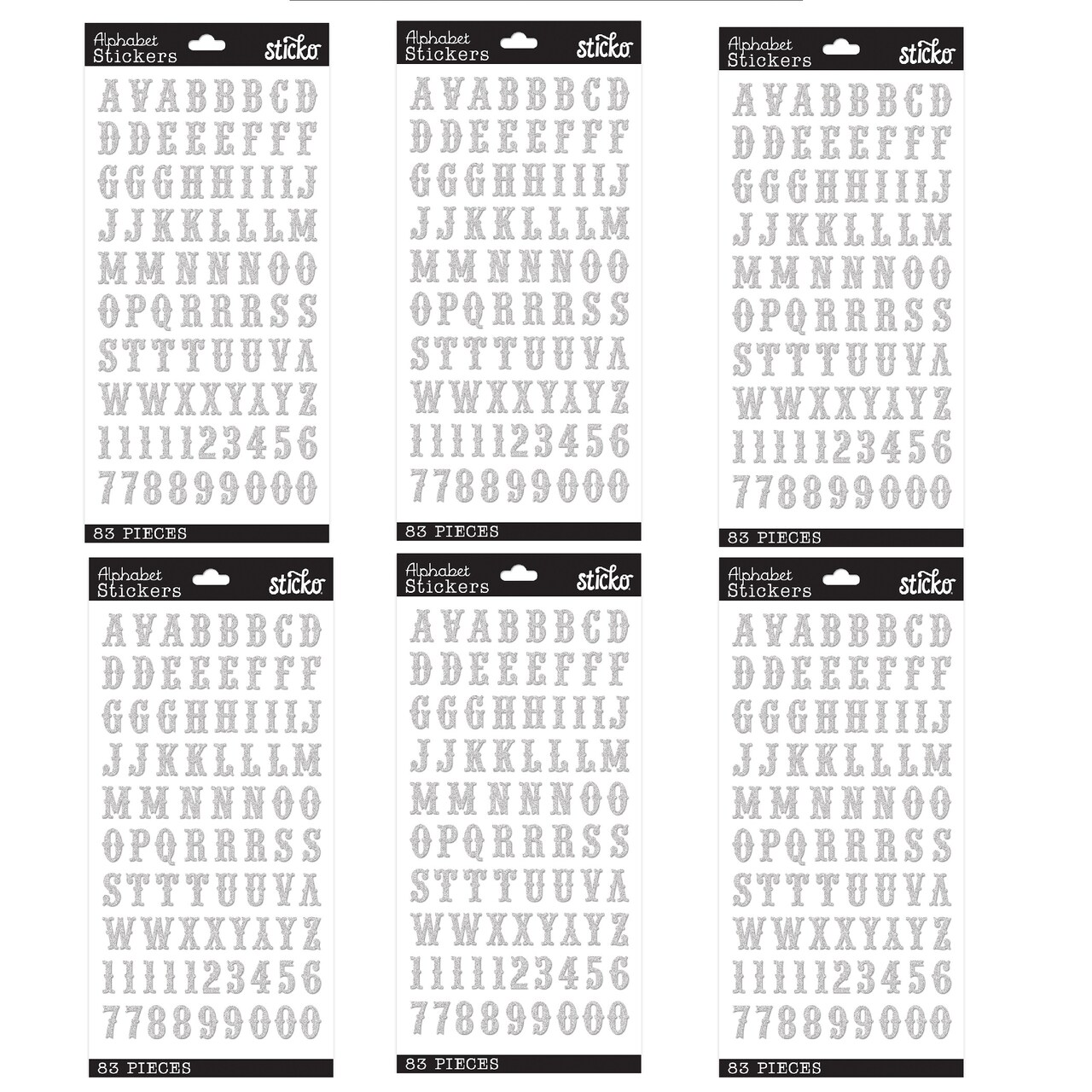 Multipack of 6 - Sticko Alphabet Stickers - Carnival, Silver, 83pcs